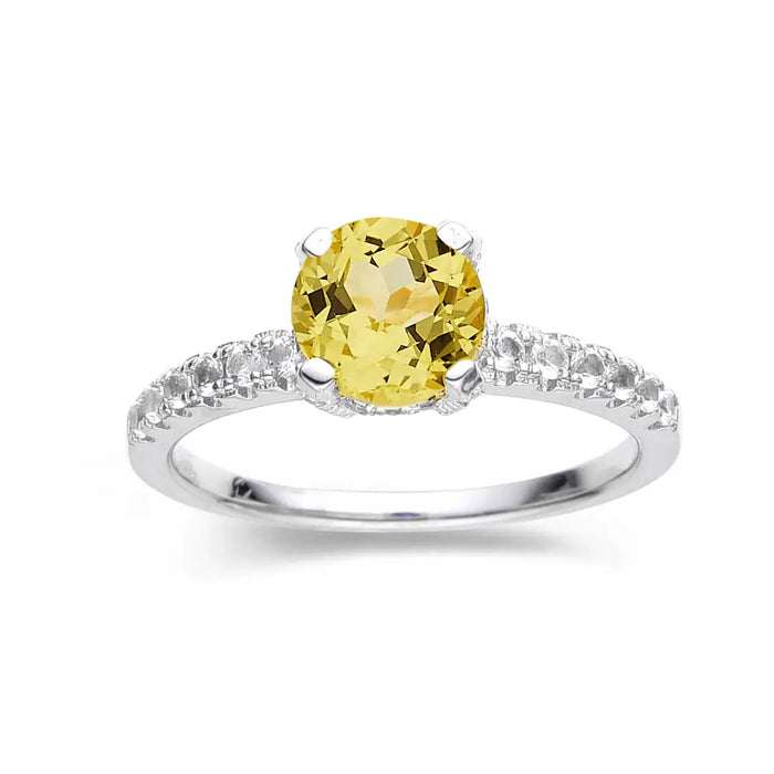2 Ct Round Yellow Sapphire Prong Rhodium over Silver Solitaire Ring by Fine Color Jewels