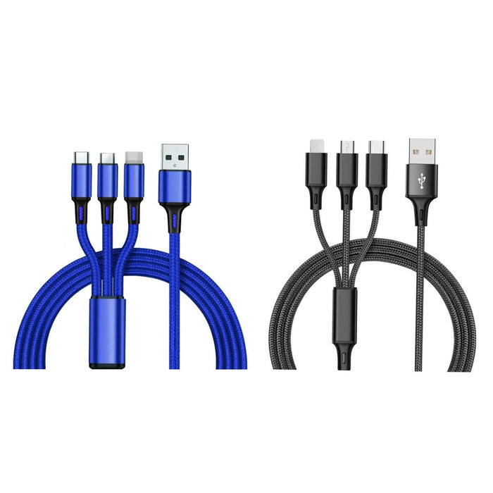 2-Pack: 3-in-1 Nylon Braided 4FT 3A Charging Cable by DailySale
