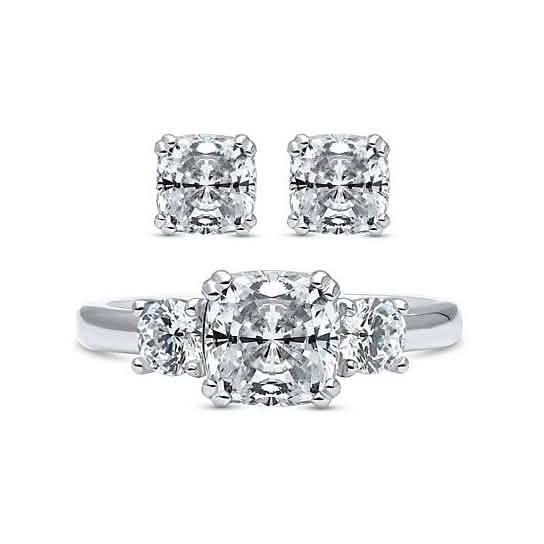 2-Pack: Cushion Cut Studs and Cushion Cut Ring with Side Stones by DailySale
