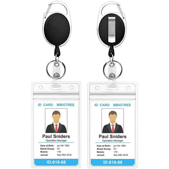 2-Pack: Heavy Duty Retractable Badge Holders with Carabiner Reel Clip and Vertical Style Clear ID Card Holders by DailySale