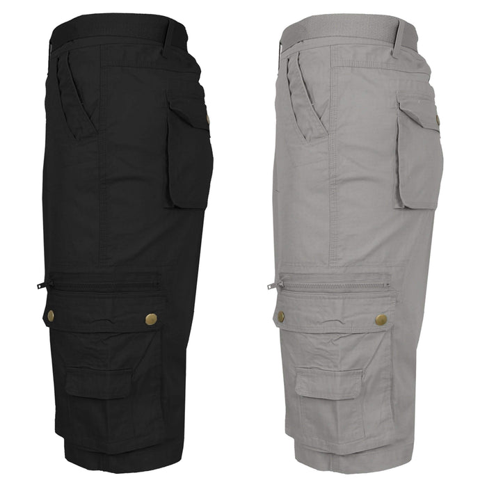 2-Pack: Men's Tactical Extended Size Cotton Cargo Utility Belted Shorts by DailySale