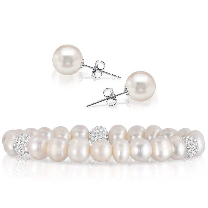 2-Pack: Pearl And Crystal Stretch Bracelet And Studs Set by DailySale
