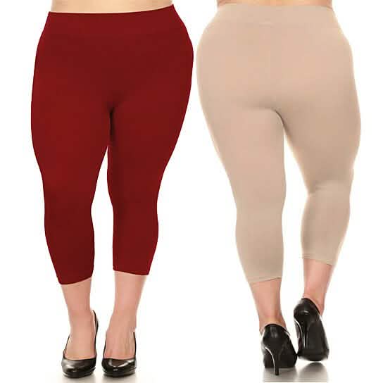 2-Pack: Plus Size Women's Ultra-Soft High Waisted Capri Leggings by DailySale