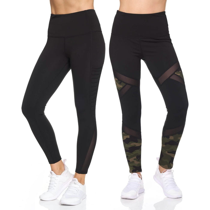 2-Pack: Women's Active High Waist 7/8 Leggings With Motto Mesh And Pockets by DailySale