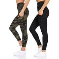 2-Pack: Women's High Waist Active Full Length Leggings with Camo and Solid Print by DailySale