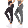 2-Pack: Women's High Waist Active Full Length Leggings with Camo and Solid Print by DailySale