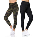 2-Pack: Women's High Waist Active Full Length Leggings with Camo and Solid Print by DailySale