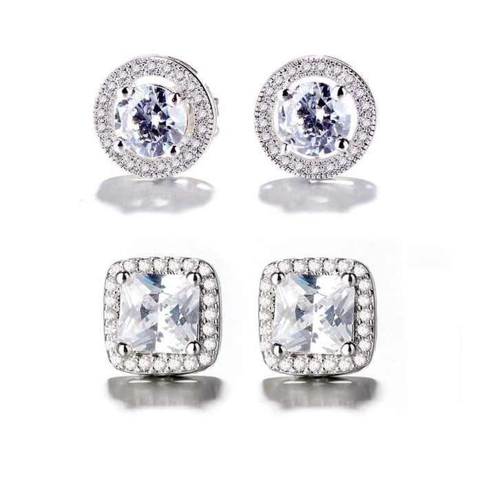2-Pair: Swarovski Crystal and Sterling Silver Halo Studs by DailySale