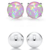 2-Pairs: Pink Opal Stud and Sterling Silver Ball Stud Set