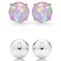 2-Pairs: Pink Opal Stud and Sterling Silver Ball Stud Set by DailySale