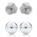 2-Pairs: Sterling Silver Love Knot and Ball Stud Earring Set by DailySale