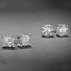 2-Pairs: White Gold High Polish Finish Stud Earrings Cubic Zirconia Round and Princess Cut