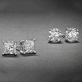 2-Pairs: White Gold High Polish Finish Stud Earrings Cubic Zirconia Round and Princess Cut by DailySale