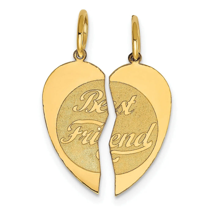 2-piece 14K Gold BEST FRIEND Charm Heart Pendant by Fine Color Jewels