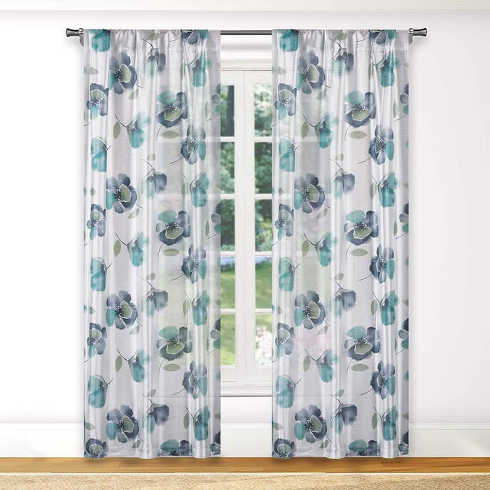 2-Piece: Floral Semi-Sheer Window Curtain Panel Set by DailySale