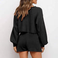 2-Piece: Knit Outfits Puff Sleeve Crop Top Shorts Set Sweater Sweatsuit by DailySale