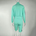2-Piece: Lapel Neck Zipper Color Matching Long Sleeve Fleece Sport Casual Shorts by DailySale