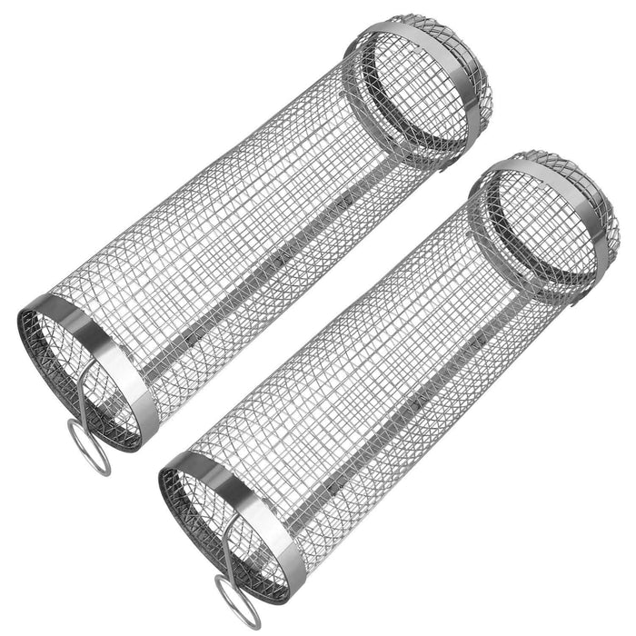 2-Piece: Portable BBQ Rolling Basket Round Stainless Steel Grill by DailySale