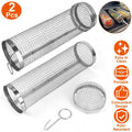 2-Piece: Portable BBQ Rolling Basket Round Stainless Steel Grill by DailySale