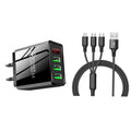 2-Piece Set: 3-Port LED Display High Speed Wall Charger Black + 3-in-1 Cable by DailySale
