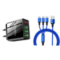 2-Piece Set: 3-Port LED Display High Speed Wall Charger Black + 3-in-1 Cable by DailySale