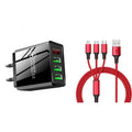 2-Piece Set: 3-Port LED Display High Speed Wall Charger Black + 3-in-1 Cable by DailySale