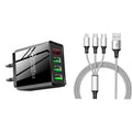 2-Piece Set: 3-Port LED Display High Speed Wall Charger Black + 3-in-1 Cable by DailySale