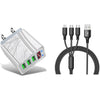 2-Piece Set: 3-Port LED Display High Speed Wall Charger White + 3-in-1 Cable Combo