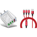2-Piece Set: 3-Port LED Display High Speed Wall Charger White + 3-in-1 Cable Combo by DailySale