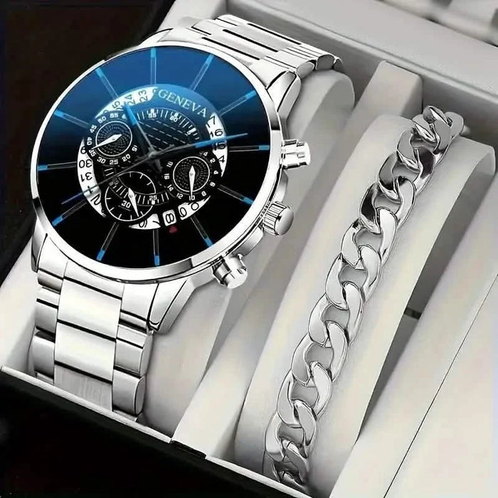 2-Piece Set: Exquisite Men's Quartz Timepieces And Fashionable Stainless Steel Watch Chains by DailySale