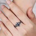 2-Piece Set: Gothic Black & Golden Engagement Ring Set with Pear-Shaped Cubic Zirconia by DailySale