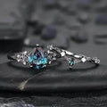 2-Piece Set: Gothic Black & Golden Engagement Ring Set with Pear-Shaped Cubic Zirconia by DailySale