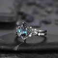 2-Piece Set: Gothic Black & Golden Engagement Ring Set with Pear-Shaped Cubic Zirconia by DailySale