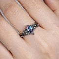 2-Piece Set: Gothic Black & Golden Engagement Ring Set with Pear-Shaped Cubic Zirconia by DailySale