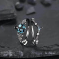 2-Piece Set: Gothic Black & Golden Engagement Ring Set with Pear-Shaped Cubic Zirconia by DailySale