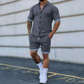 2-Piece Set: Men's Short Sleeve Plain Stripes Lapel by DailySale