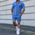 2-Piece Set: Men's Short Sleeve Plain Stripes Lapel by DailySale