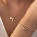2-Piece Set: Metal Heart And English Letter Necklace And Bracelet by DailySale