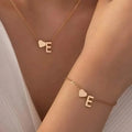 2-Piece Set: Metal Heart And English Letter Necklace And Bracelet by DailySale