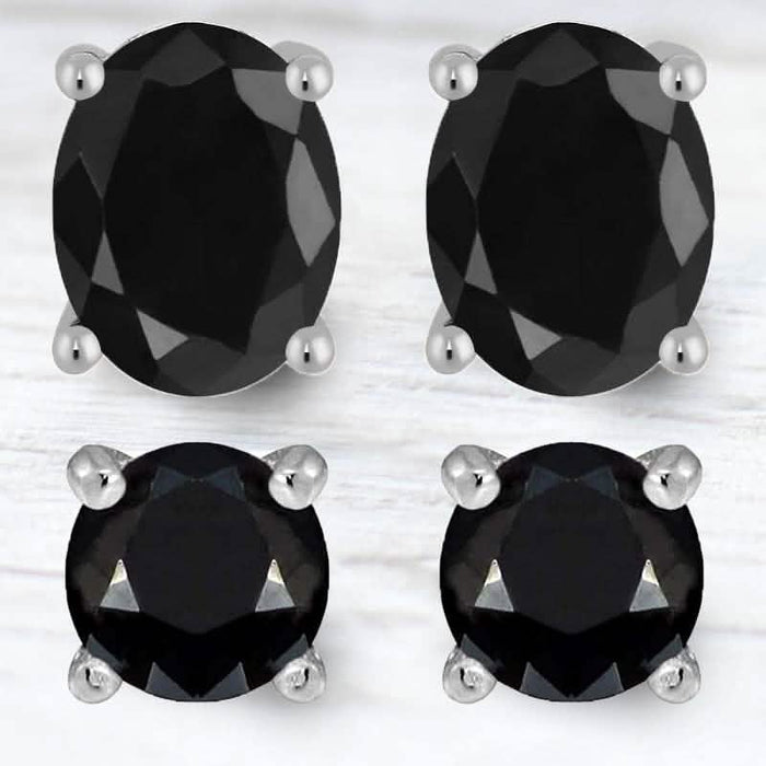 2-Piece Set: Sterling Silver Black Sapphire Studs by DailySale