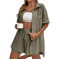 2-Piece Set: Tracksuit Outfit Sets Cotton Linen Shirt and High Waisted Mini Shorts Set by DailySale