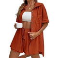 2-Piece Set: Tracksuit Outfit Sets Cotton Linen Shirt and High Waisted Mini Shorts Set by DailySale