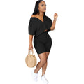 2-Piece Set: Women Solid Color Short Sleeves Zipper Casual Jumpsuit Outfits by DailySale