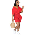 2-Piece Set: Women Solid Color Short Sleeves Zipper Casual Jumpsuit Outfits by DailySale