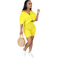 2-Piece Set: Women Solid Color Short Sleeves Zipper Casual Jumpsuit Outfits by DailySale