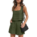 2-Piece Set: Women's Lounge Matching Sets Linen Shorts Crop Tops by DailySale