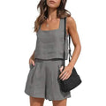 2-Piece Set: Women's Lounge Matching Sets Linen Shorts Crop Tops by DailySale