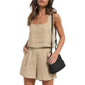 2-Piece Set: Women's Lounge Matching Sets Linen Shorts Crop Tops by DailySale