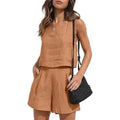 2-Piece Set: Women's Lounge Matching Sets Linen Shorts Crop Tops by DailySale