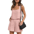 2-Piece Set: Women's Lounge Matching Sets Linen Shorts Crop Tops by DailySale